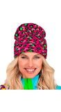 Beanie Carnaval Muts Neon Roze Panterprint Dames Mannen