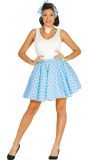 Blauw Witte Retro 50's Polkadot Rok met Hoofdsjaal Dames