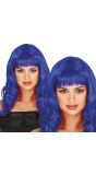 Blauwe Dames Pruik Lang Krullend met Pony