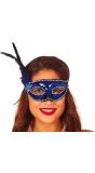 Blauwe Pailletten Oogmasker met Veren