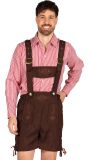 Bruin Lederhose Kostuum Heren met Rood Witte Blouse Oktoberfest