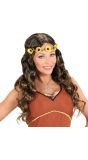 Bruine Hippie Pruik met Zonnebloemen Hoofdband