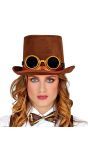 Bruine Steampunk Hoed met Bril
