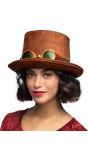 Bruine Steampunk Hoed met Partybril