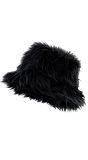 Bucket Hat Pluche Zwart Dames Heren