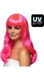 Chique Lange Pruik Neon Roze