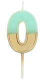 Cijfer 0 Taartkaars Retro Goud/Lichtblauw 5 cm