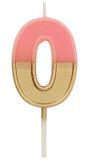 Cijfer 0 Taartkaars Retro Goud/Roze 5 cm