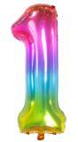 Cijfer 1 Metallic Regenboog 81cm