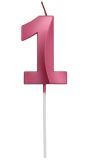 Cijfer 1 Taartkaars Metallic Roze 7 cm