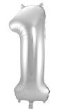 Cijfer 1 Zilveren Folieballon 86cm