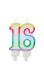 Cijfer 16 Taartkaars Kleurrijk 7,5x6cm