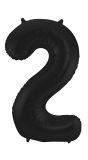 Cijfer 2 Metallic Zwart Folieballon 86cm
