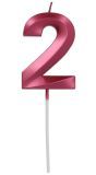 Cijfer 2 Taartkaars Metallic Roze 7 cm