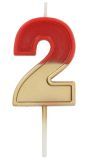Cijfer 2 Taartkaars Retro Goud/Rood 5 cm