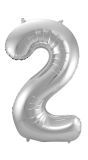 Cijfer 2 Zilveren Folieballon 86cm