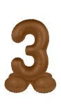 Cijfer 3 Folieballon Staand Bruin 72 cm