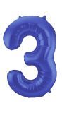 Cijfer 3 Metallic Blauw Folieballon 86cm