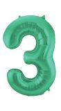 Cijfer 3 Metallic Groen Folieballon 86cm