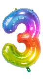 Cijfer 3 Metallic Regenboog 81cm