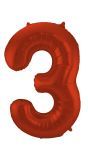 Cijfer 3 Metallic Rood Folieballon 86cm