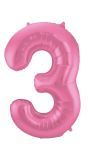 Cijfer 3 Metallic Roze Folieballon 86cm