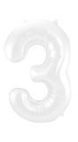 Cijfer 3 Metallic Wit Folieballon 86cm