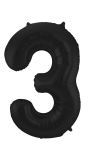 Cijfer 3 Metallic Zwart Folieballon 86cm