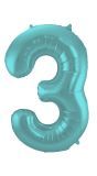 Cijfer 3 Pastel Aqua Blauw Folieballon 86cm