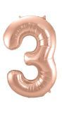 Cijfer 3 Rose Gouden Folieballon 86cm