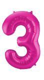 Cijfer 3 Roze Folieballon 86cm