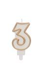 Cijfer 3 Taartkaars Chic Goud 9 cm