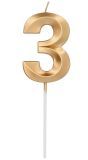 Cijfer 3 Taartkaars Metallic Goud 7 cm