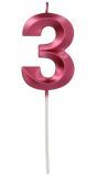 Cijfer 3 Taartkaars Metallic Roze 7 cm