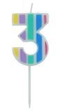 Cijfer 3 Taartkaars Pastel Kleuren 5 cm