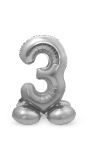 Cijfer 3 Zilver met Standaard 72cm