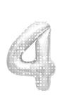 Cijfer 4 Folieballon Zilver met Witte Stippen