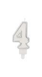 Cijfer 4 Taartkaars Chic Zilver 9 cm