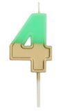 Cijfer 4 Taartkaars Retro Goud/Groen 5 cm