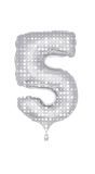 Cijfer 5 Folieballon Zilver met Witte Stippen