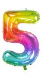 Cijfer 5 Metallic Regenboog 81cm