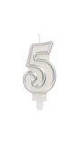 Cijfer 5 Taartkaars Chic Zilver 9 cm