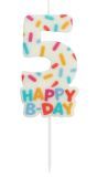 Cijfer 5 Taartkaars Gekleurde Sprinkles 7 cm