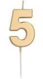Cijfer 5 Taartkaars Goudkleurig 5 cm