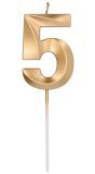 Cijfer 5 Taartkaars Metallic Goud 7 cm