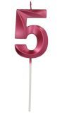 Cijfer 5 Taartkaars Metallic Roze 7 cm
