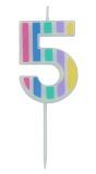 Cijfer 5 Taartkaars Pastel Kleuren 5 cm