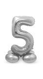 Cijfer 5 Zilver met Standaard 72cm