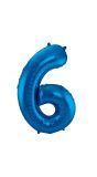 Cijfer 6 Blauwe Folieballon 86cm