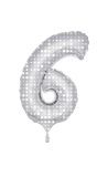 Cijfer 6 Folieballon Zilver met Witte Stippen